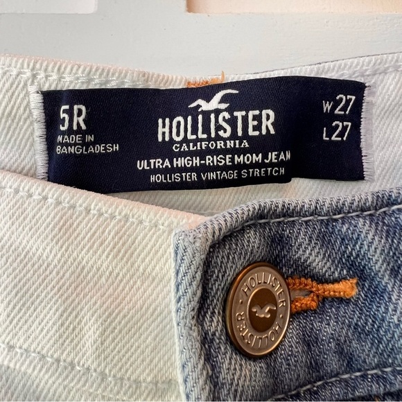 Hollister Ultra High Rise Mom Jeans Junior’s Size 5 R W27 L27 Blue White 2-tone - Picture 5 of 11